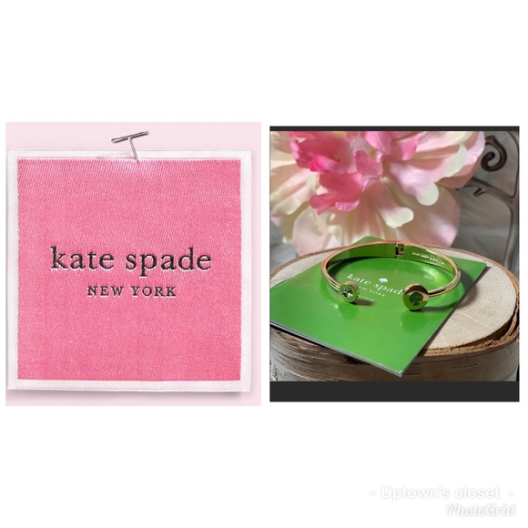 Kate ♠️ Spade bracelet bangle gold green hinged euc - Picture 3 of 11